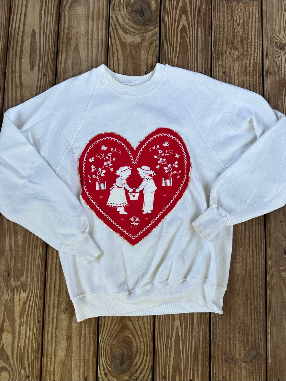 Vintage 90s Jerzees Valentine Heart Applique Sweatshirt Large USA